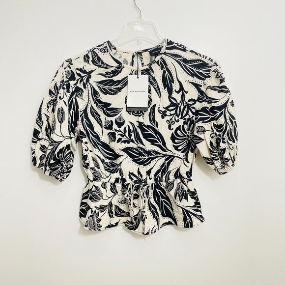 Who What Wear Women's Top Small Linen Half Sleeve Peplum Shirt Floral Print New - Picture 4 of 11